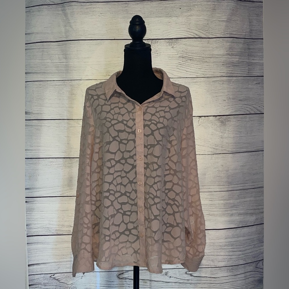Ann Taylor Beige Patterned Button Down Shirt - image 1